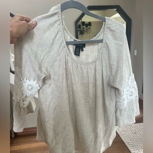 Karen Kane Cream Blouse with White Lace Sleeves